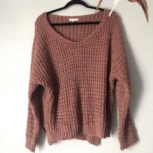 NWOT brown red long sleeve knit sweater top M/L